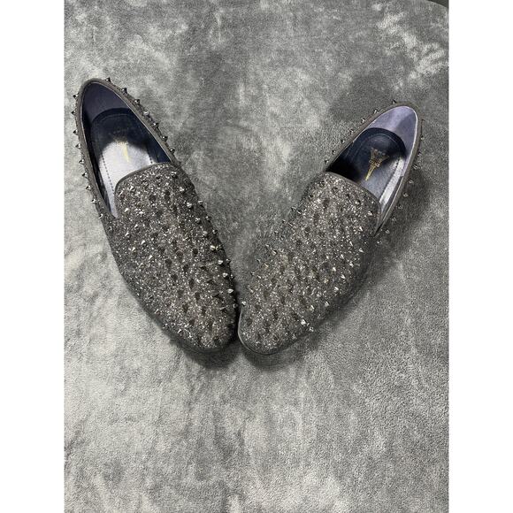 Enzo Romeo Men's Silver Spike Black Glitter Sslip-On Loafers Shoes 11 - Picture 3 of 6